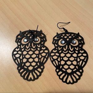 Large Black Owl Earrings